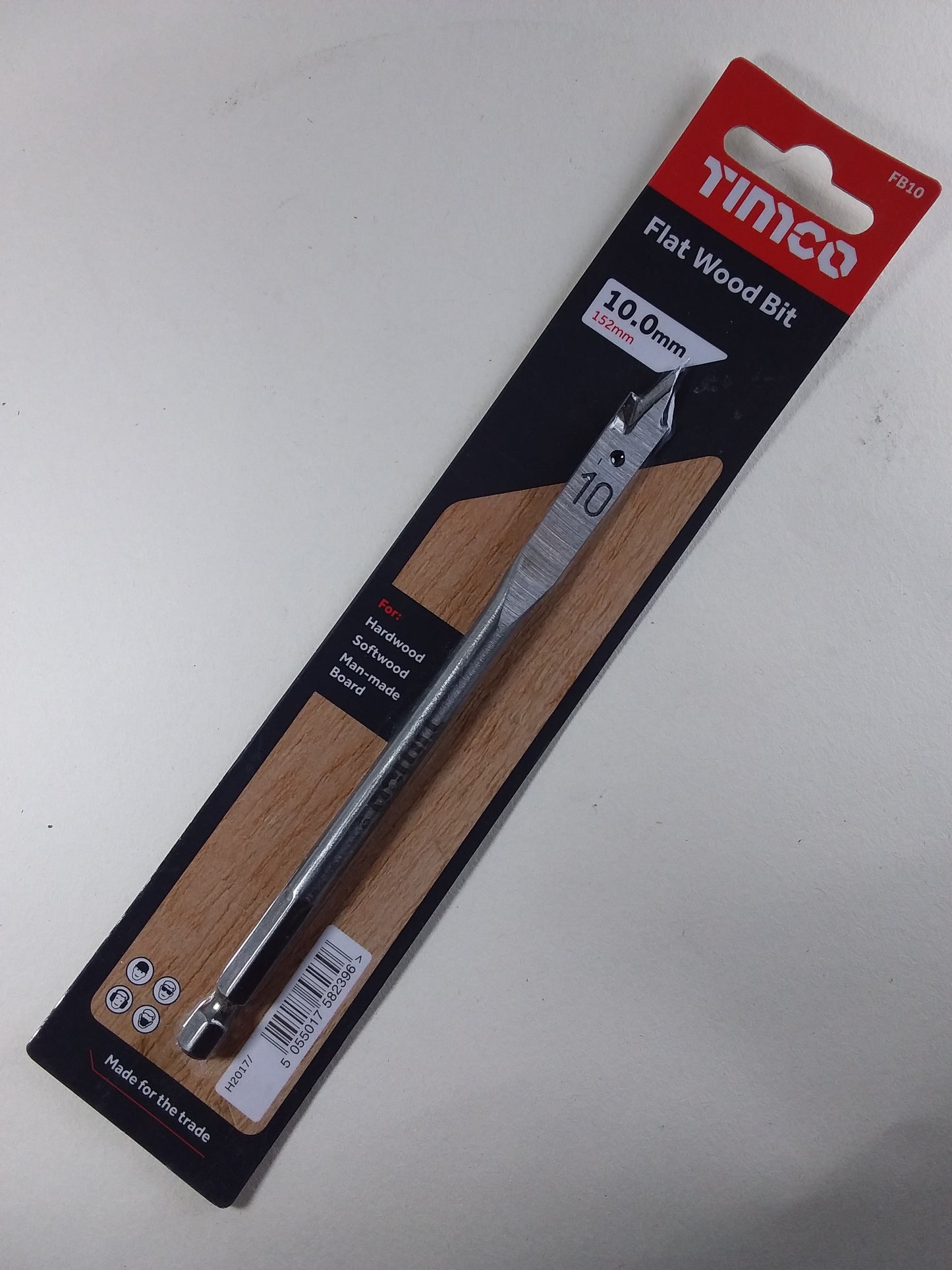 A 10mm flat wood drill bit packaged in a card with the brand name TIMICO visible at the top.