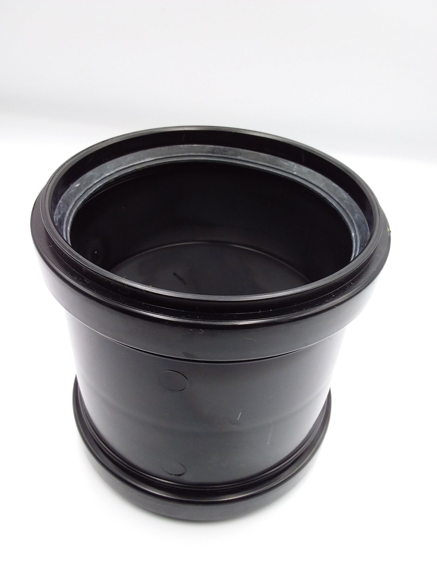 110mm black double socket push fit coupler for plumbing.