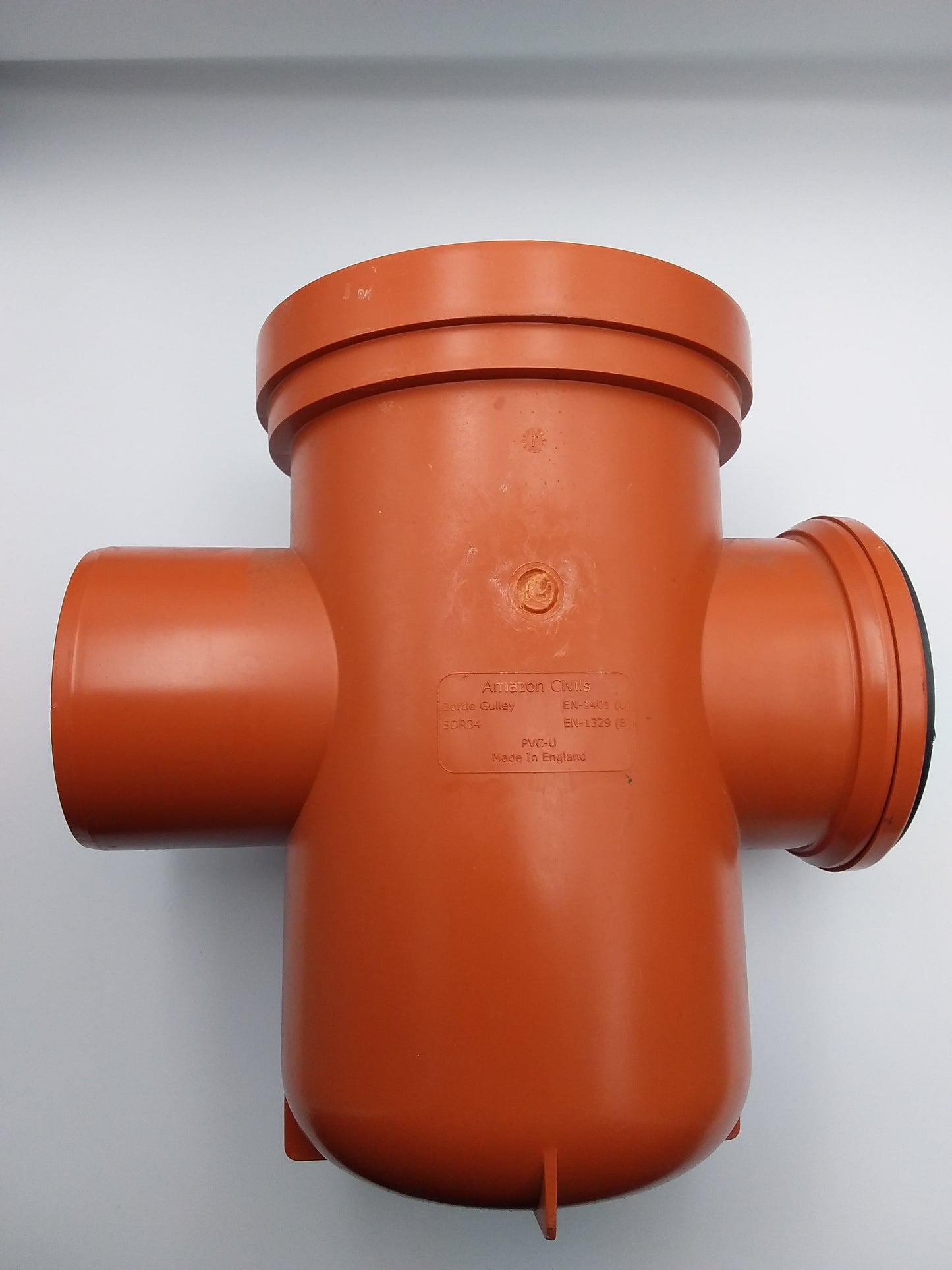 110mm orange underground gulley bottle with twin outlets.