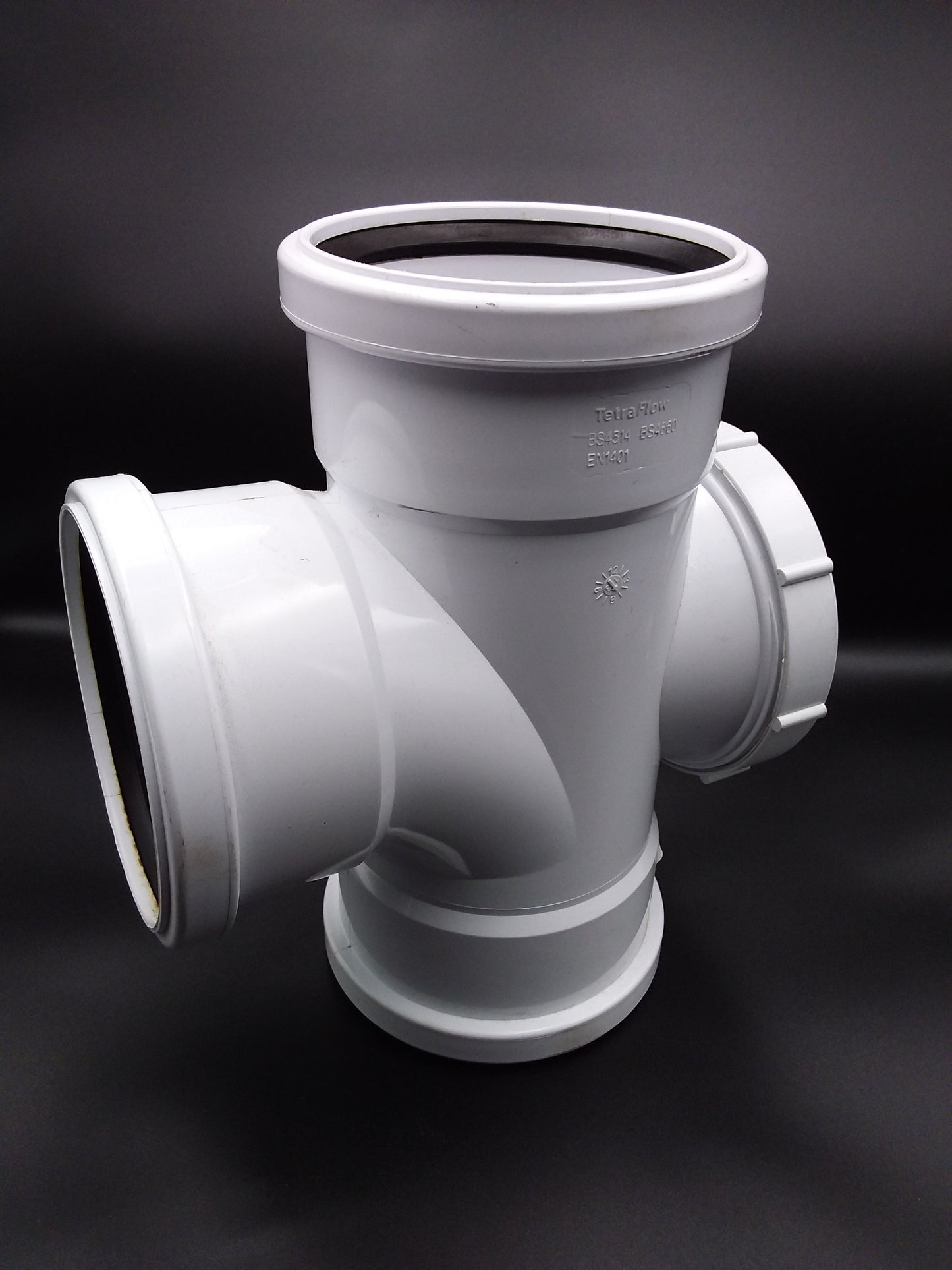 110mm white triple socket access 90-degree tee plumbing fixture.