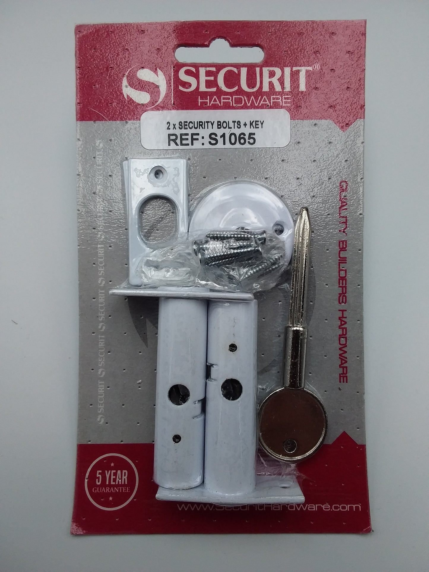 2Pc Security door bolt & key set white