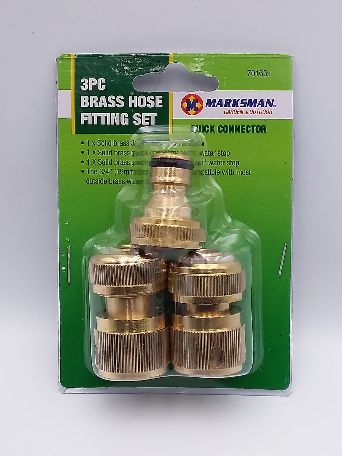 3Pc Brass garden hose fitting set