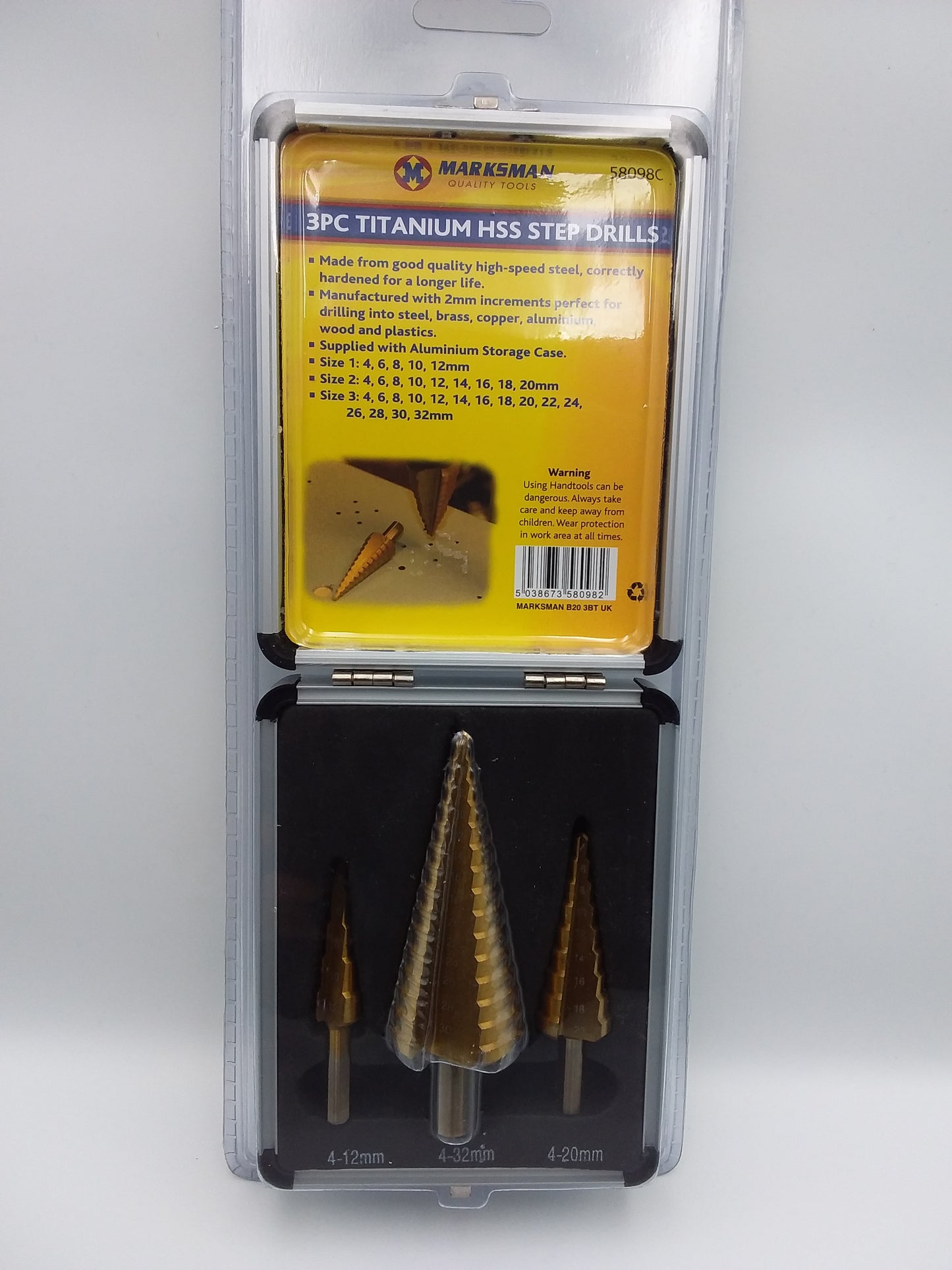 3Pc Steel step drill bit set 4mm to 32mm