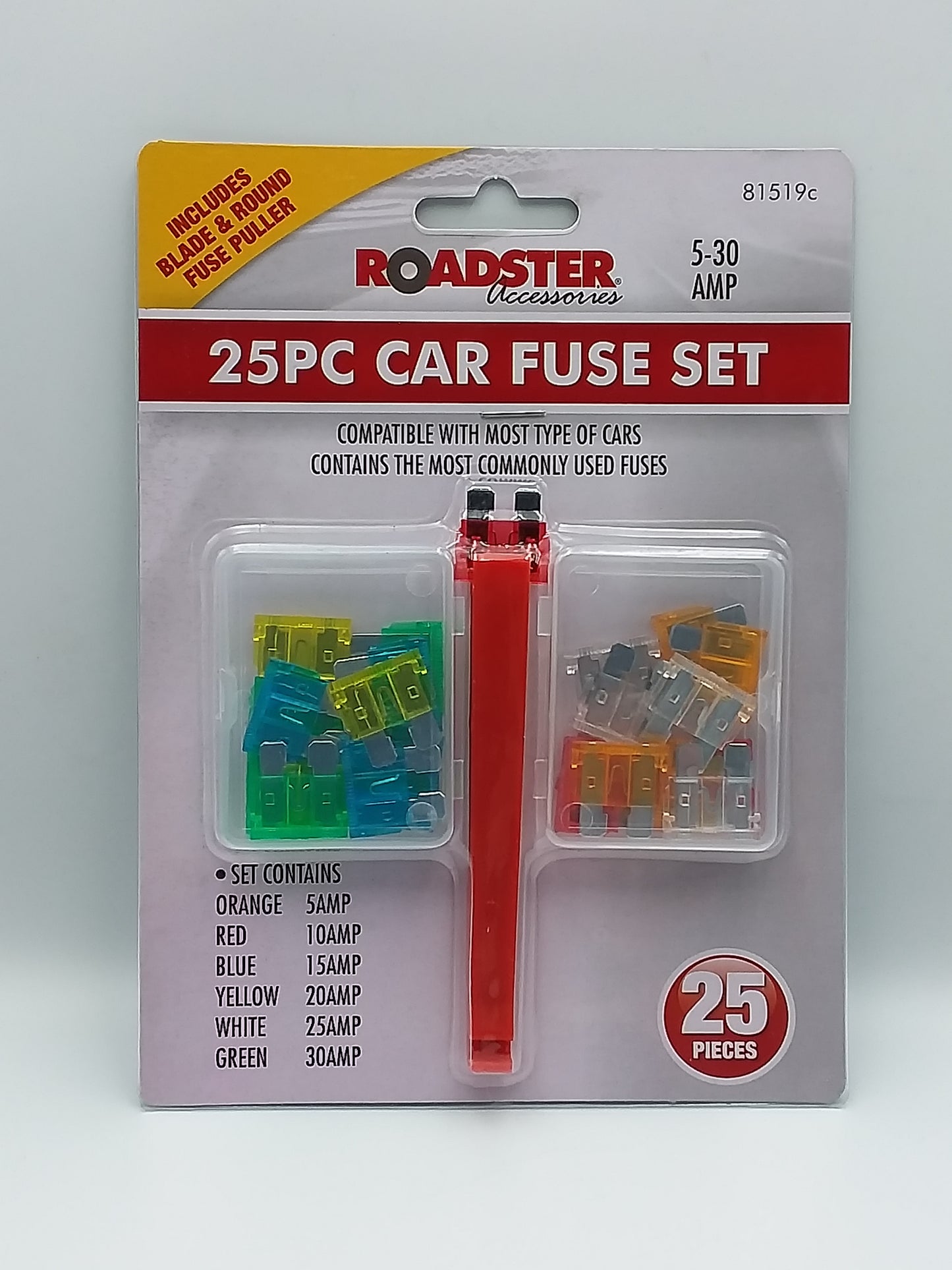 Car fuse kit Inc 5,10,15,20,25,30amp 25pc