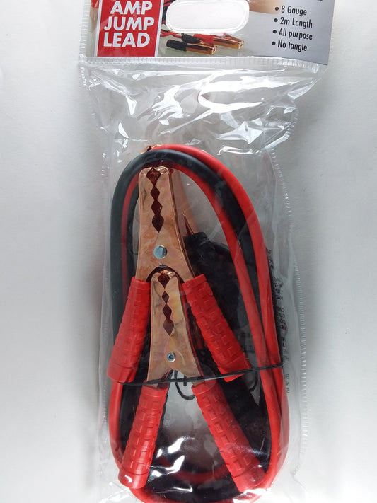 A 100Amp red and black jump lead in plastic packaging with a label showing the product details.