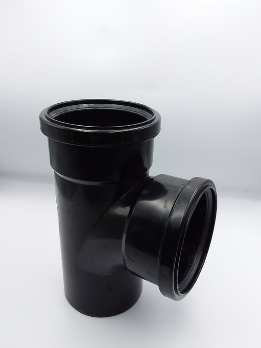 110mm black D/S 92.5d push fit branch connector for plumbing.