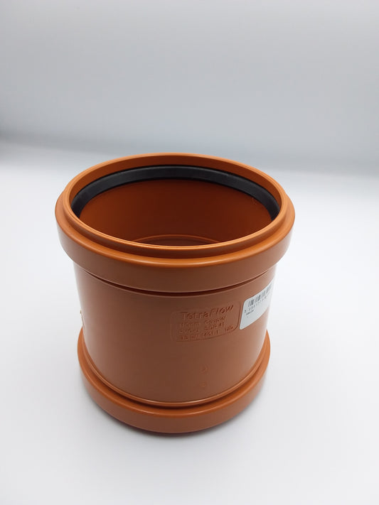 110mm orange double sided push fit underground coupler for plumbing.