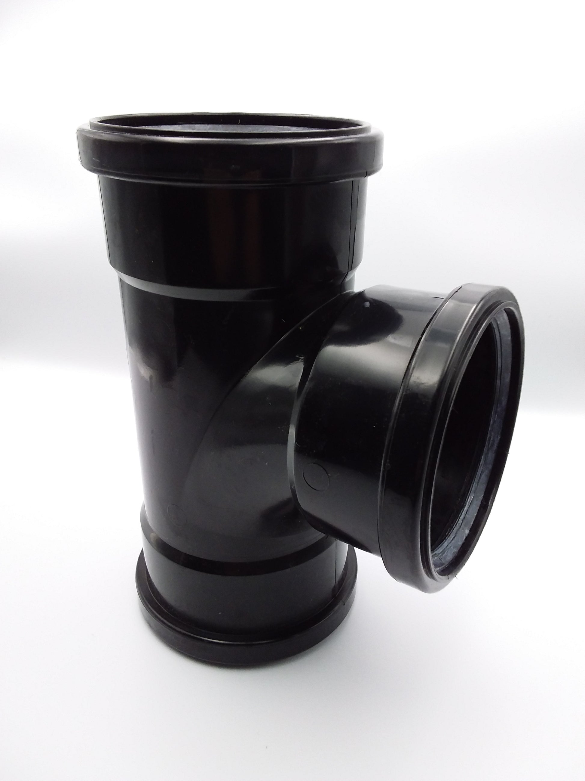 110mm black T/S 87.5d push fit branch for plumbing.