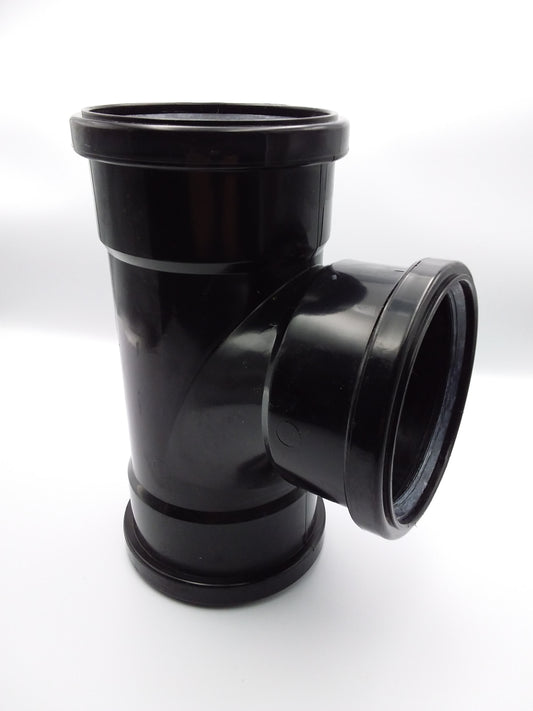110mm black T/S 87.5d push fit branch for plumbing.