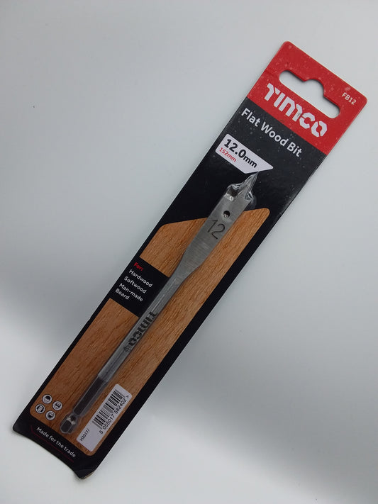 12mm flat wood bit with a hex head, packaged in a Tinco branded card with a red and black color scheme.