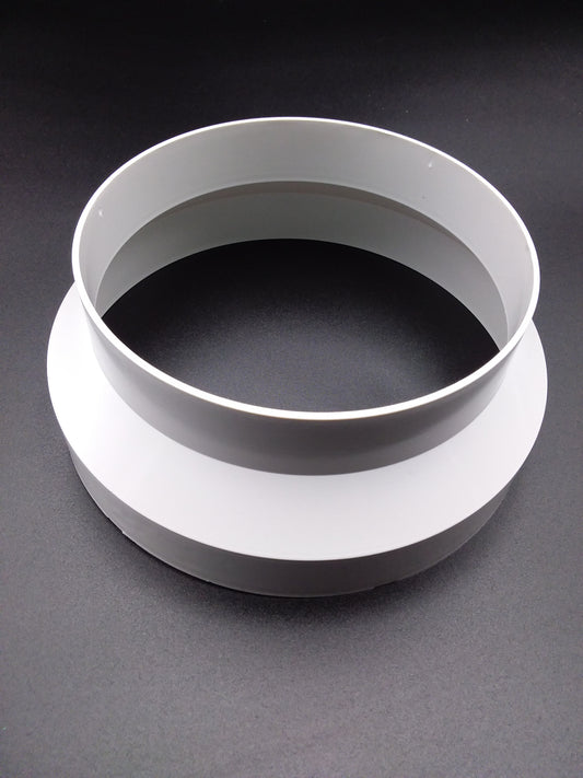 A white ducting reducer designed for connecting air ducts with a 150 x 125mm size.