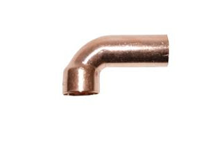 A 15mm end feed long tail street elbow made of copper.
