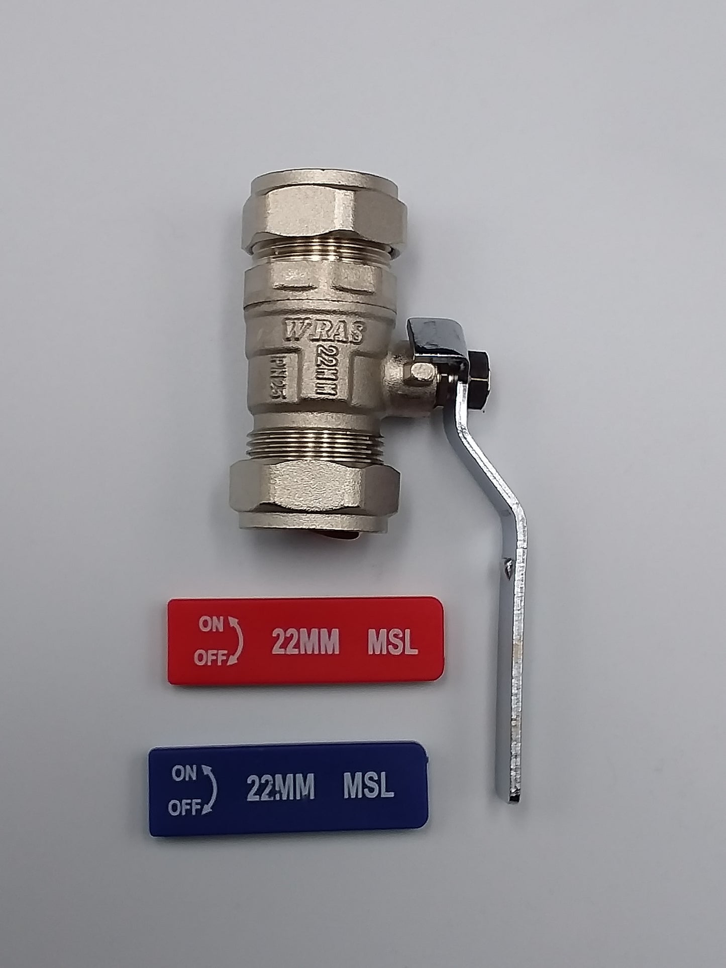 22mm Lever ball valve blue/red handle
