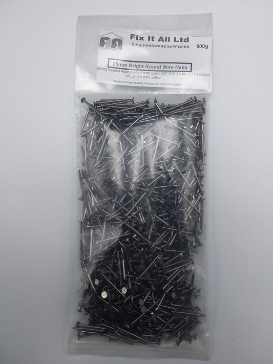 25mm Round wire nails 500g