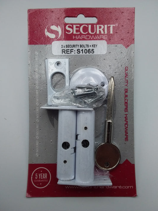 2Pc Security door bolt & key set white