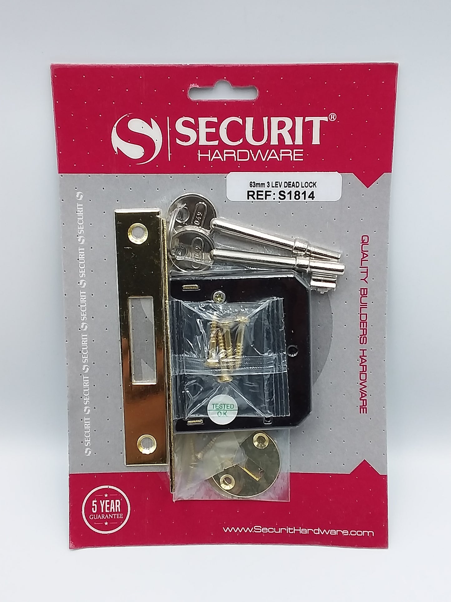 3 Lever dead lock 63mm brass