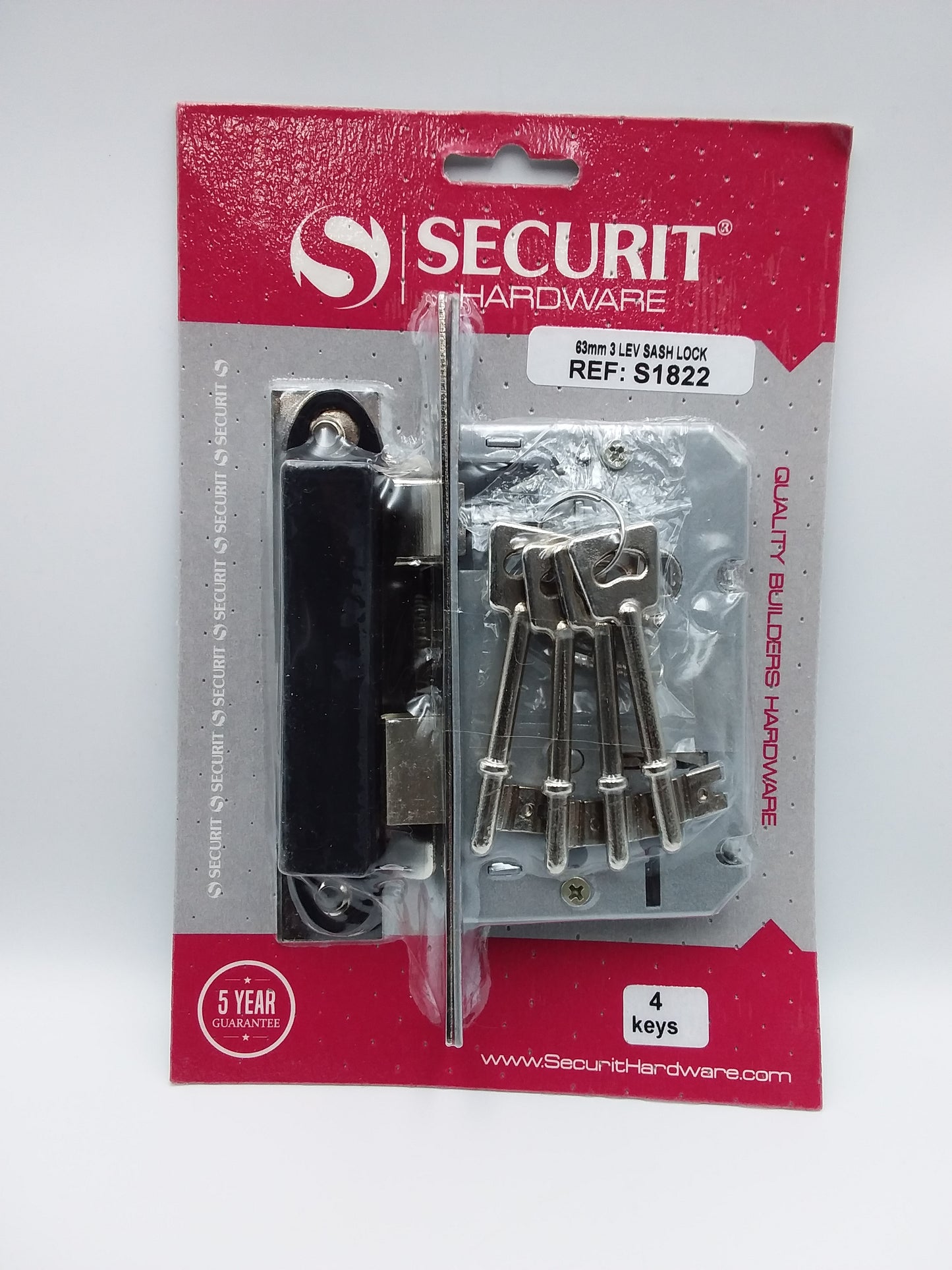 3 lever sash lock 63mm silve