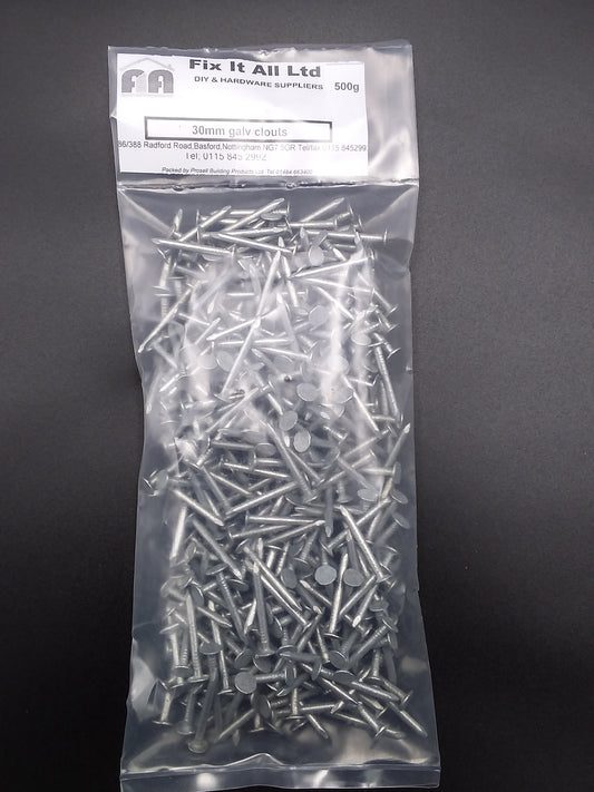 30mm Galvanized clout nails 500g
