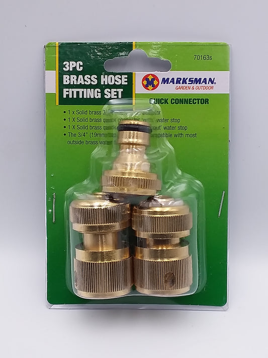 3Pc Brass garden hose fitting set