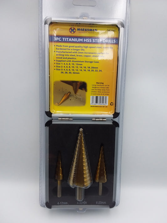 3Pc Steel step drill bit set 4mm to 32mm
