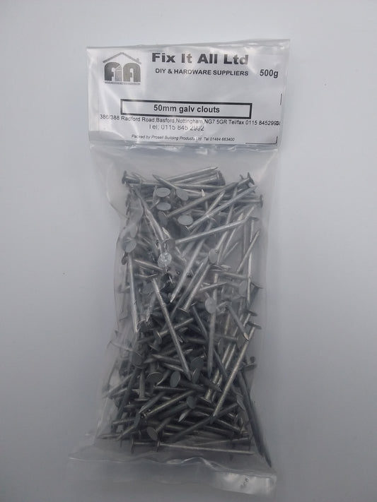 50mm Galvanized clout nails 500g