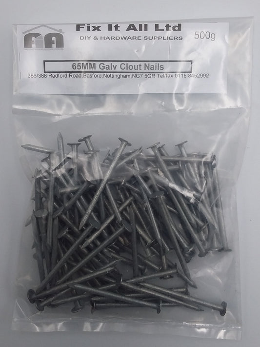 65mm Galvanized clout nails 500g