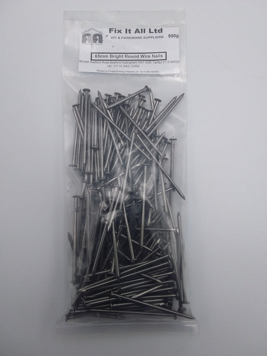 65mm Bright round wire nails 500g