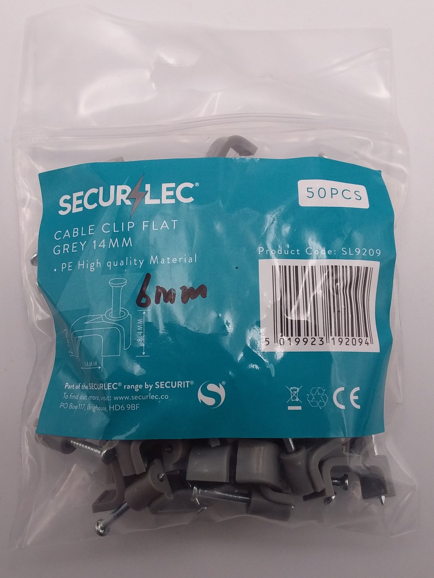 6mm Flat clips grey Qty50