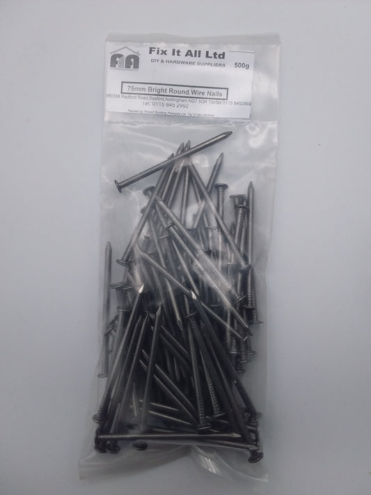 75mm Bright round wire nails 500g