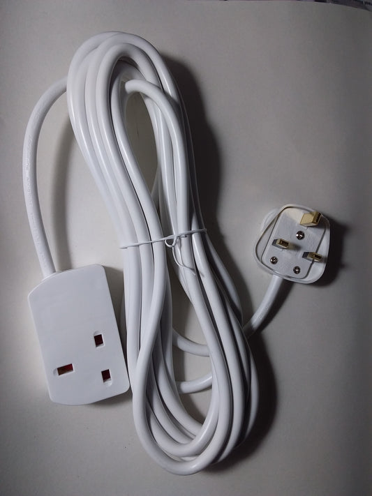 1Gang 5-meter extension lead with a white cable and standard UK plug and socket.