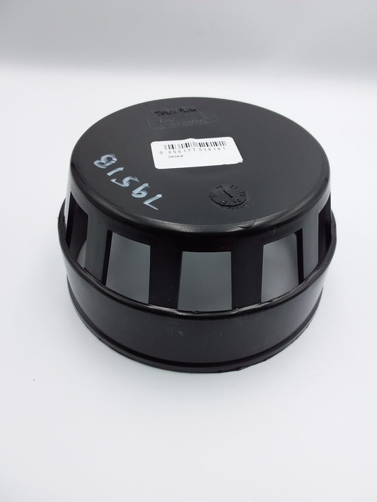 A black plastic bird cage with a label on top that reads '110 mm
