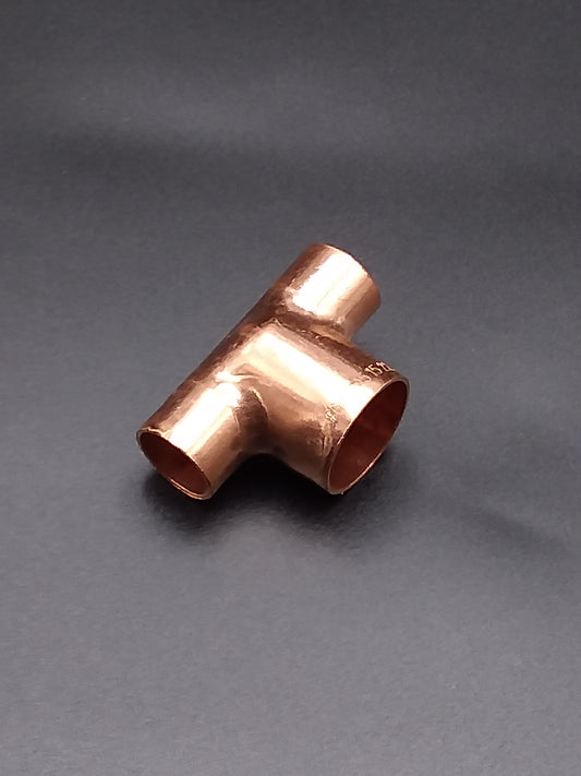A bronze-colored brass end feed reducing tee pipe connector.
