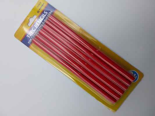12Pcs pack of red carpenter's pencils in a blister pack.
