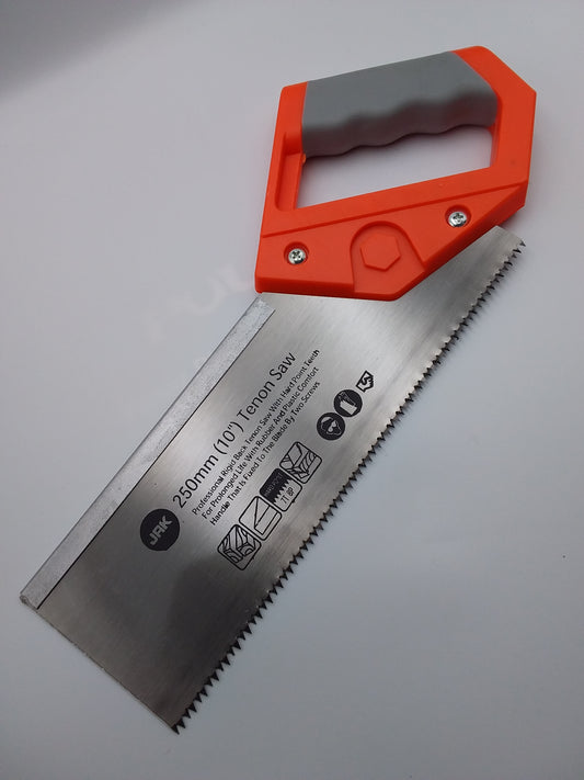 12 inch tenon saw with a steel blade & soft handle.