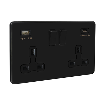 2G switch socket USB & C port flat matt black
